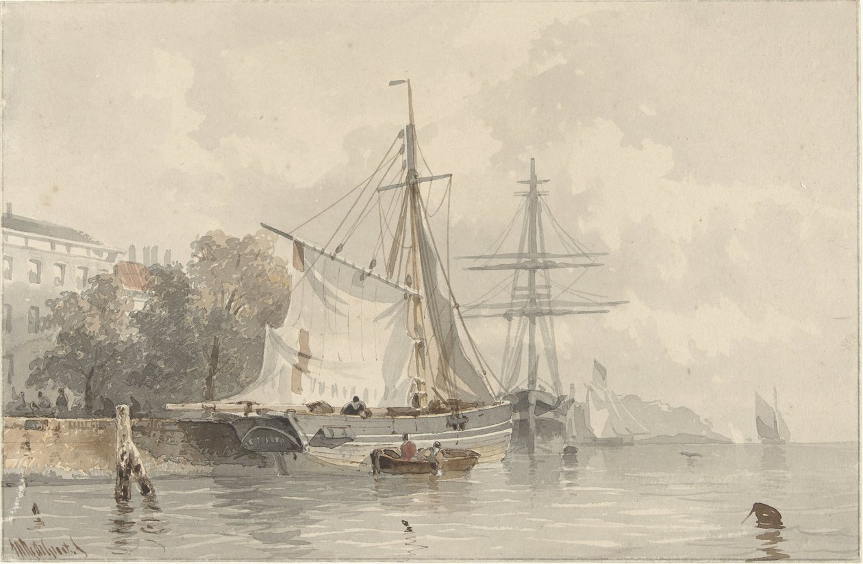 Sejlskibe i land af Frans Arnold Breuhaus de Groot