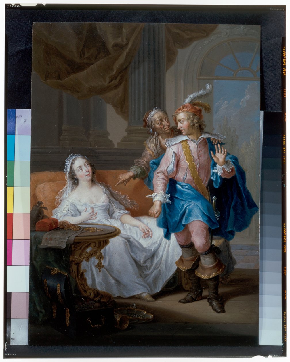 Et elegant par med en gammel pige i et interiør af Frans Christoph Janneck