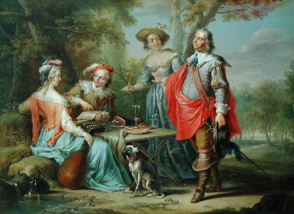 Picnic i parken (olie på panel) af Frans Christoph Janneck