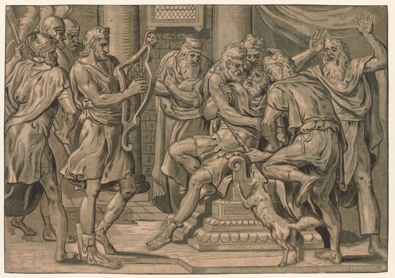 David spiller på harpen før Saul, 1555. af Frans Floris