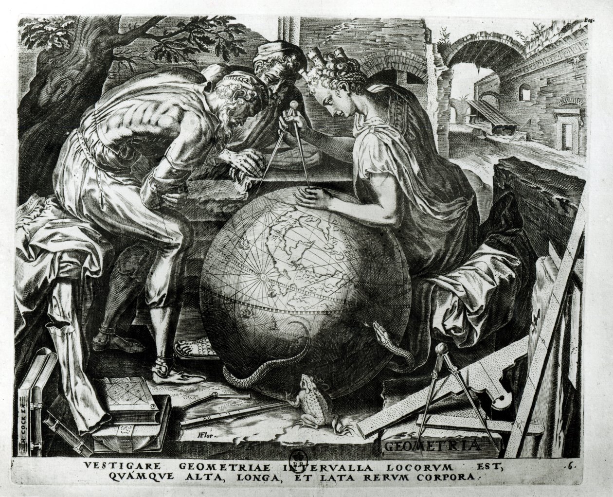 Geometri, graveret af Hieronymus Cock (ca.1510-70) af Frans Floris