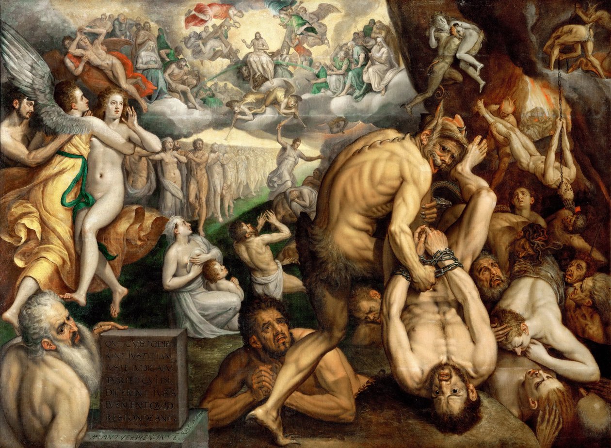 Den sidste dom - Frans I de Vrient (Vriendt) dit Frans Floris, den ældre (1519-1570). olie på lærred af Frans Floris