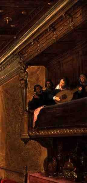 Detalje af musikerne fra Salome, der præsenterer St. Johannes Døberens hoved for kong Herodes af Frans Francken