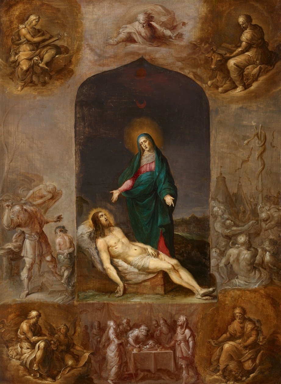 Pietà omgivet af grisailler af de fire evangelister og scener fra Det Gamle Testamente af Frans Francken the Younger