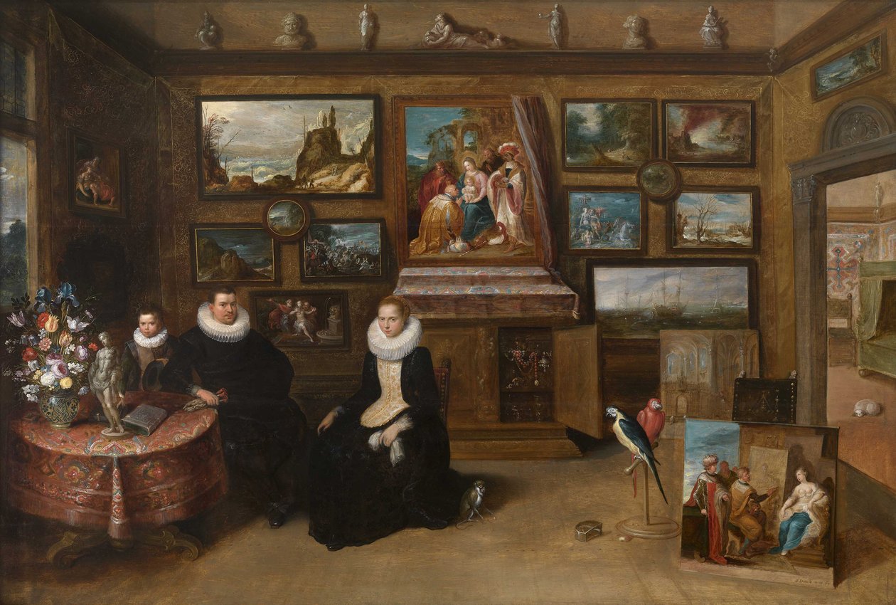 Kunstkammeret med et ægtepar og deres søn, første tredjedel af 1600-tallet. af Frans Francken the Younger