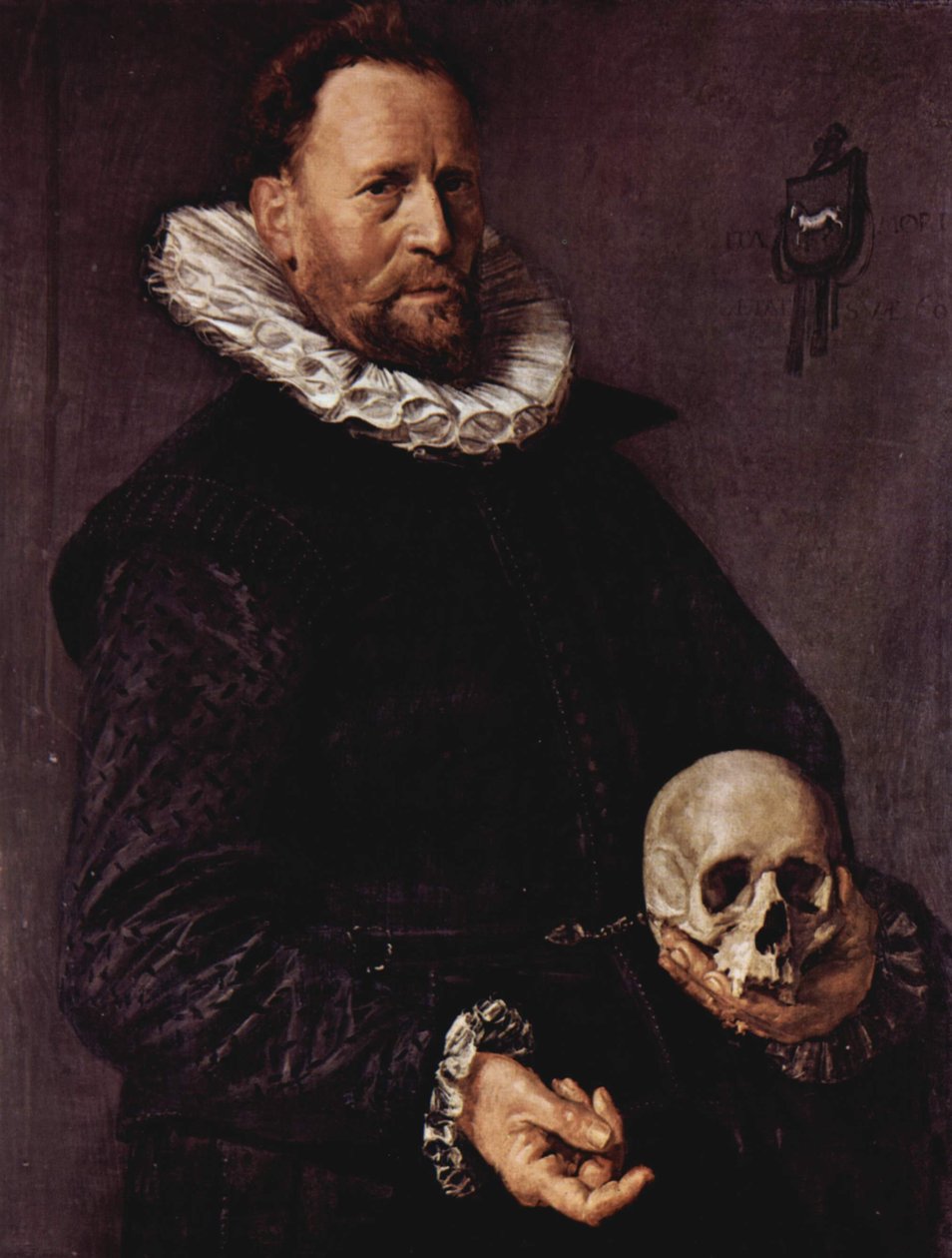 Portræt af en mand, der holder et kranium af Frans Hals