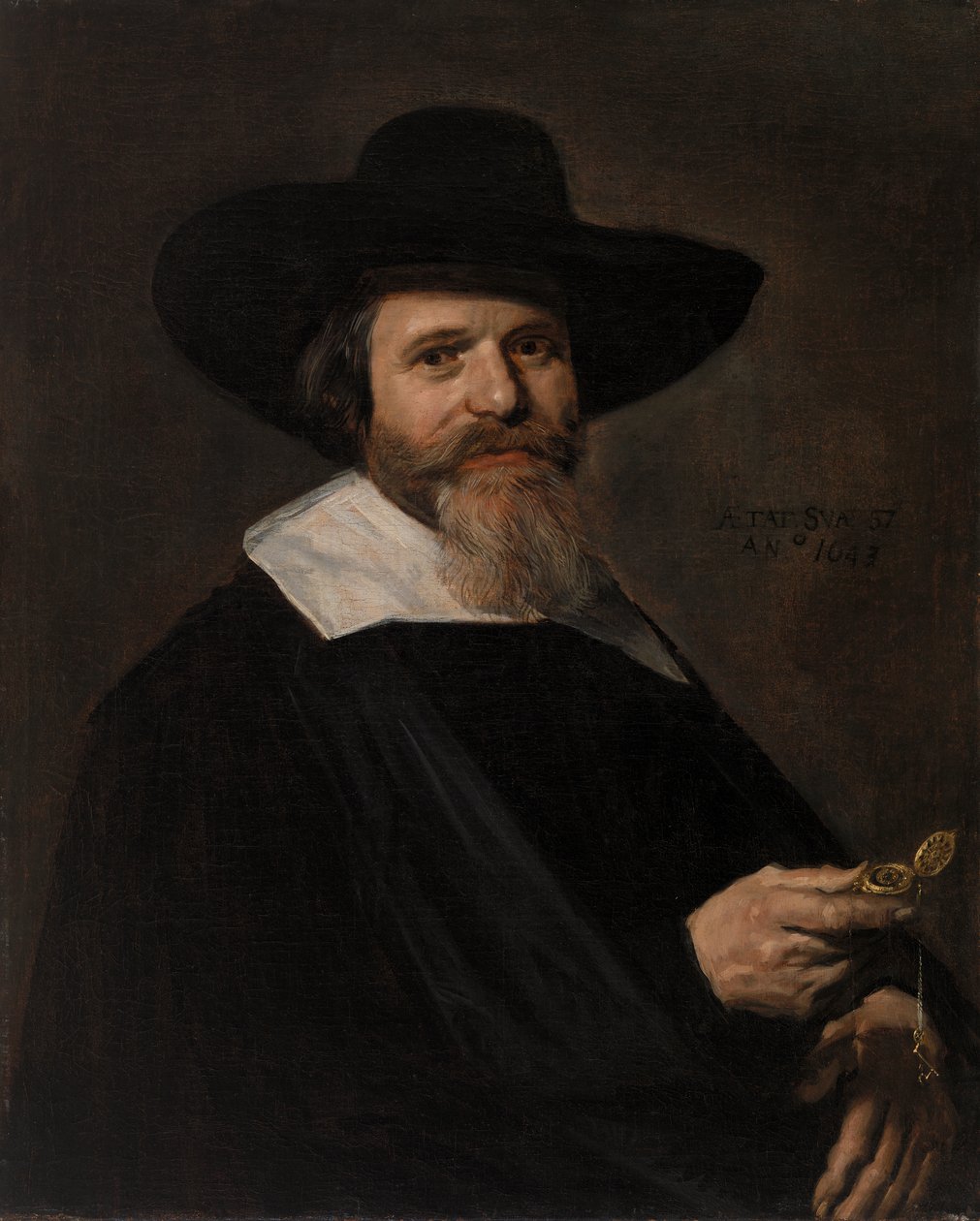 Portræt af en mand, der holder et ur af Frans Hals