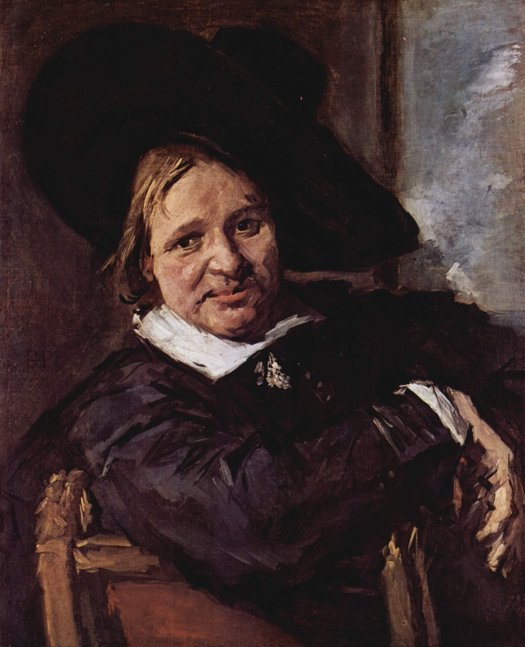 Portræt af en mand, der sidder og bærer en blød hat af Frans Hals