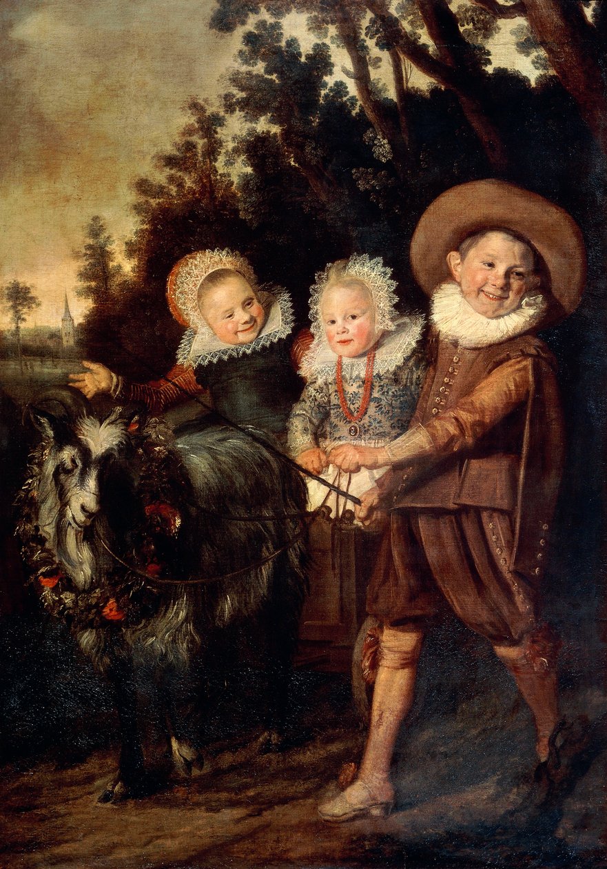 Tre børn med gedevogn, ca. 1620 (olie på lærred) af Frans Hals