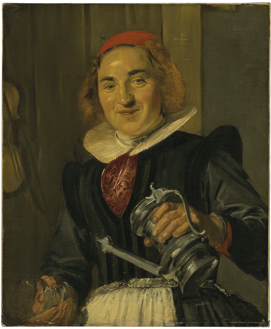 Ung kvinde holder et glas og en flagon af Frans Hals