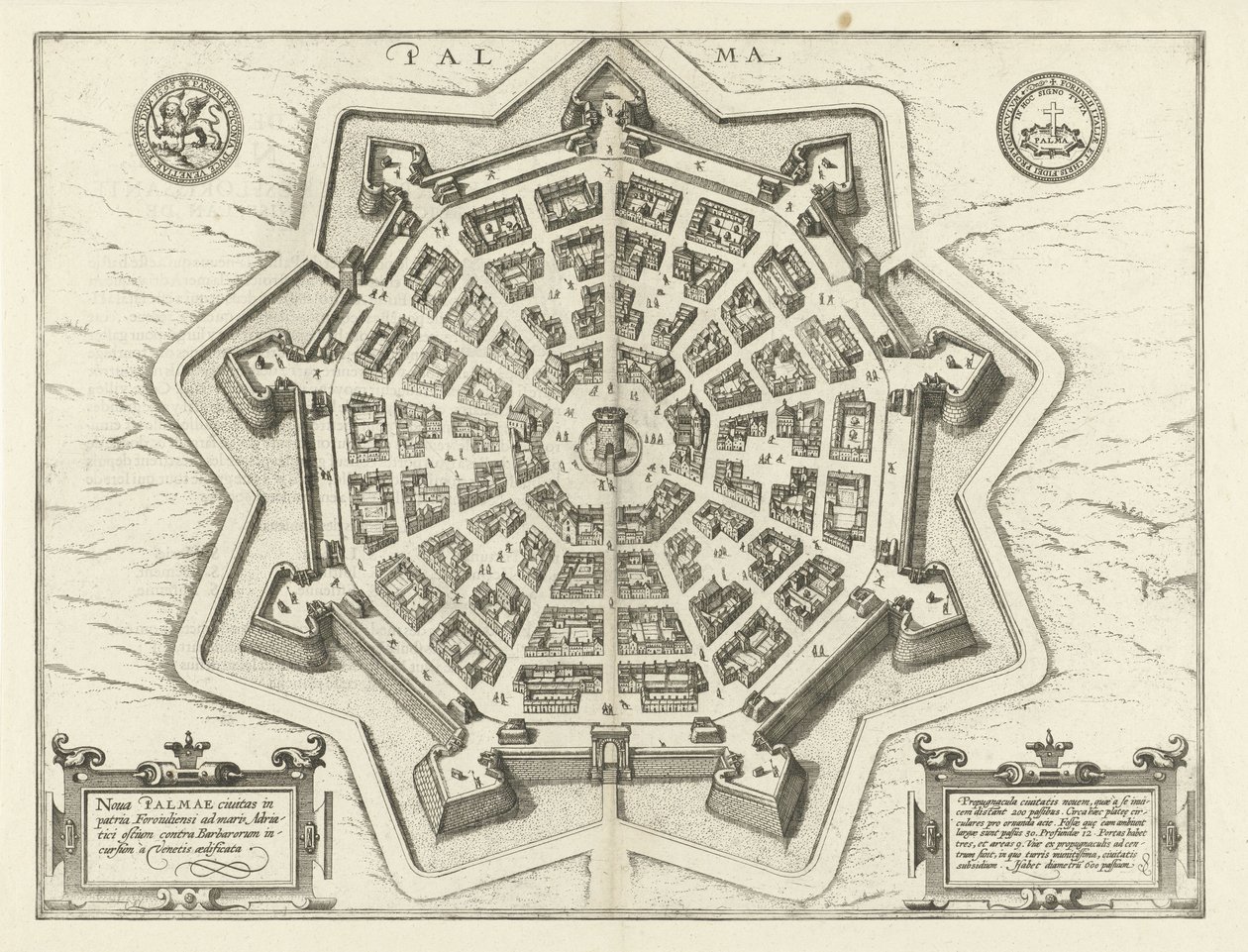 Kort over Palmanova Palma (titel på objekt) af Frans Hogenberg