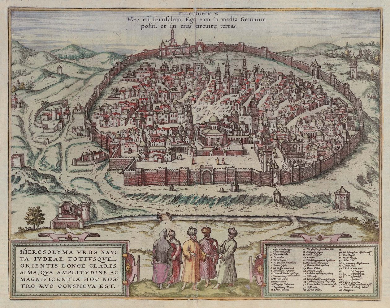Jerusalem-kortet Fra: Jansson, Jan Kort over de berømte byer i Spanien, Amsterdam, 1657, 1657 af Frans Hogenberg