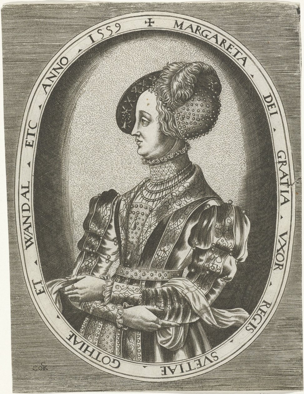 Portræt af dronning Margaretha Leijonhufvud af Sverige Portrætter af konger, dronninger, prinser og prinsesser (serietitel) af Frans Huys