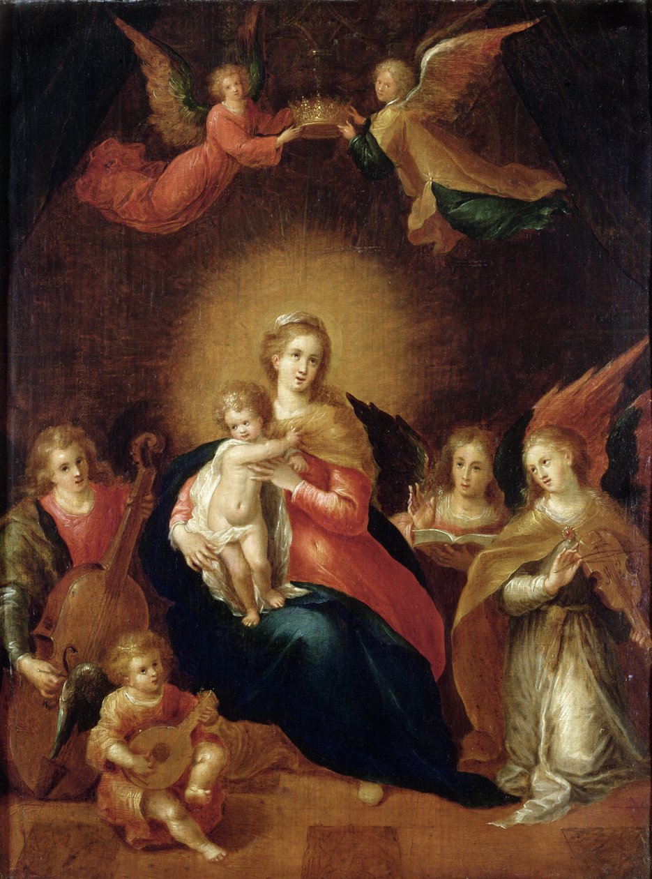 Jomfruen og barnet med musik, der gør engle af Frans II Francken the Younger