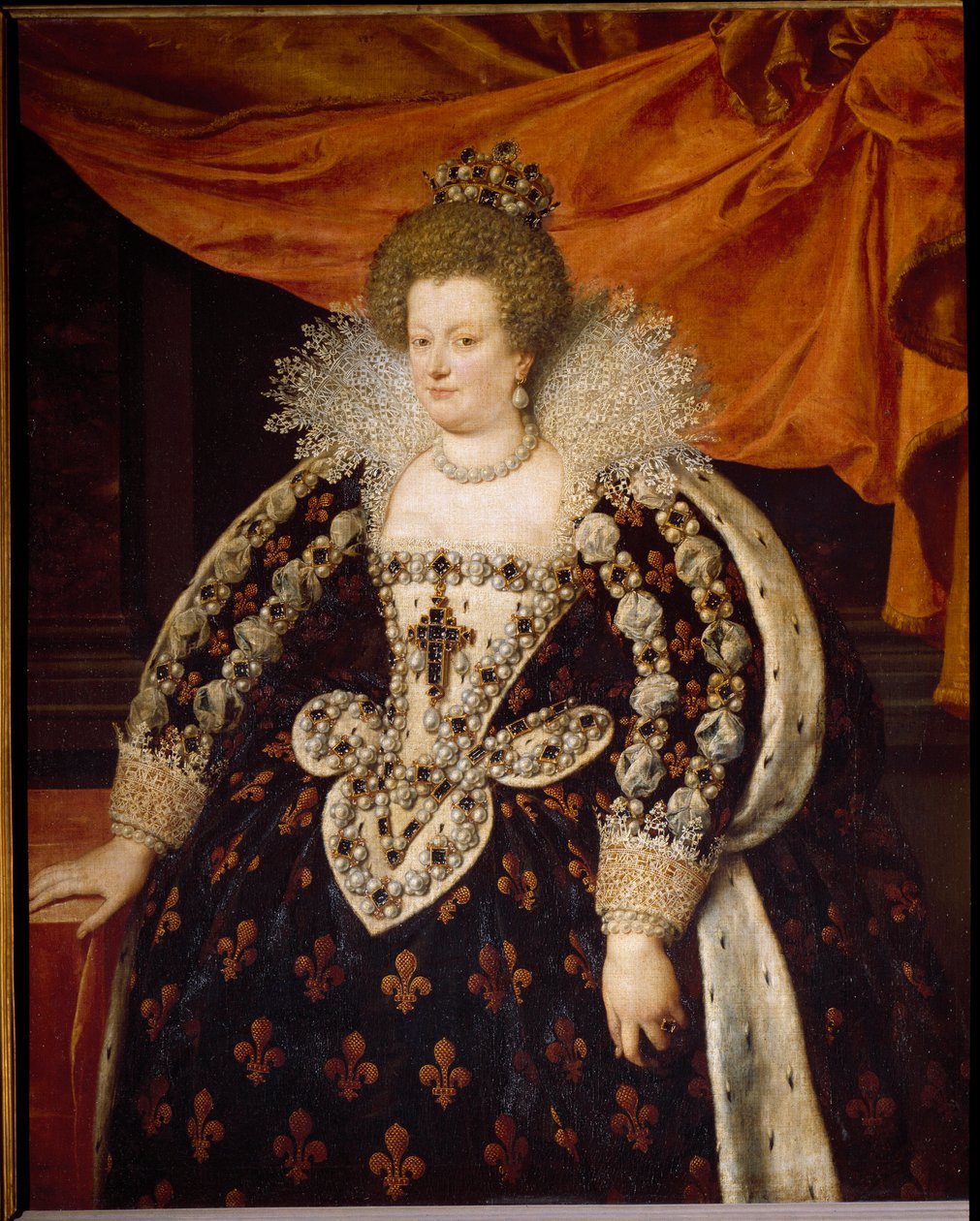 Portræt af Marie de Medicis (1573 - 1642), hustru til Henrik IV og mor til Ludvig XIII. Maleri af Frans Pourbus Le Jeune (Francois (Franz) Porbus af Frans II Pourbus