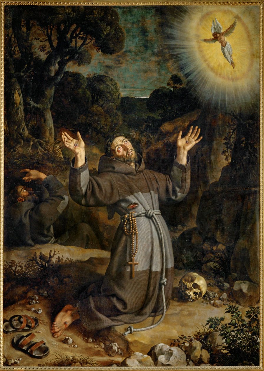 Den hellige Frans Assisi modtager stigmata ... af Frans II Pourbus
