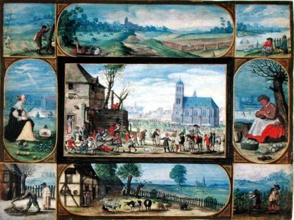 Sammensat af ti allegoriske scener af livet i byen og landet (gouache med strejf af guld på vellum) af Frans II the Younger Francken