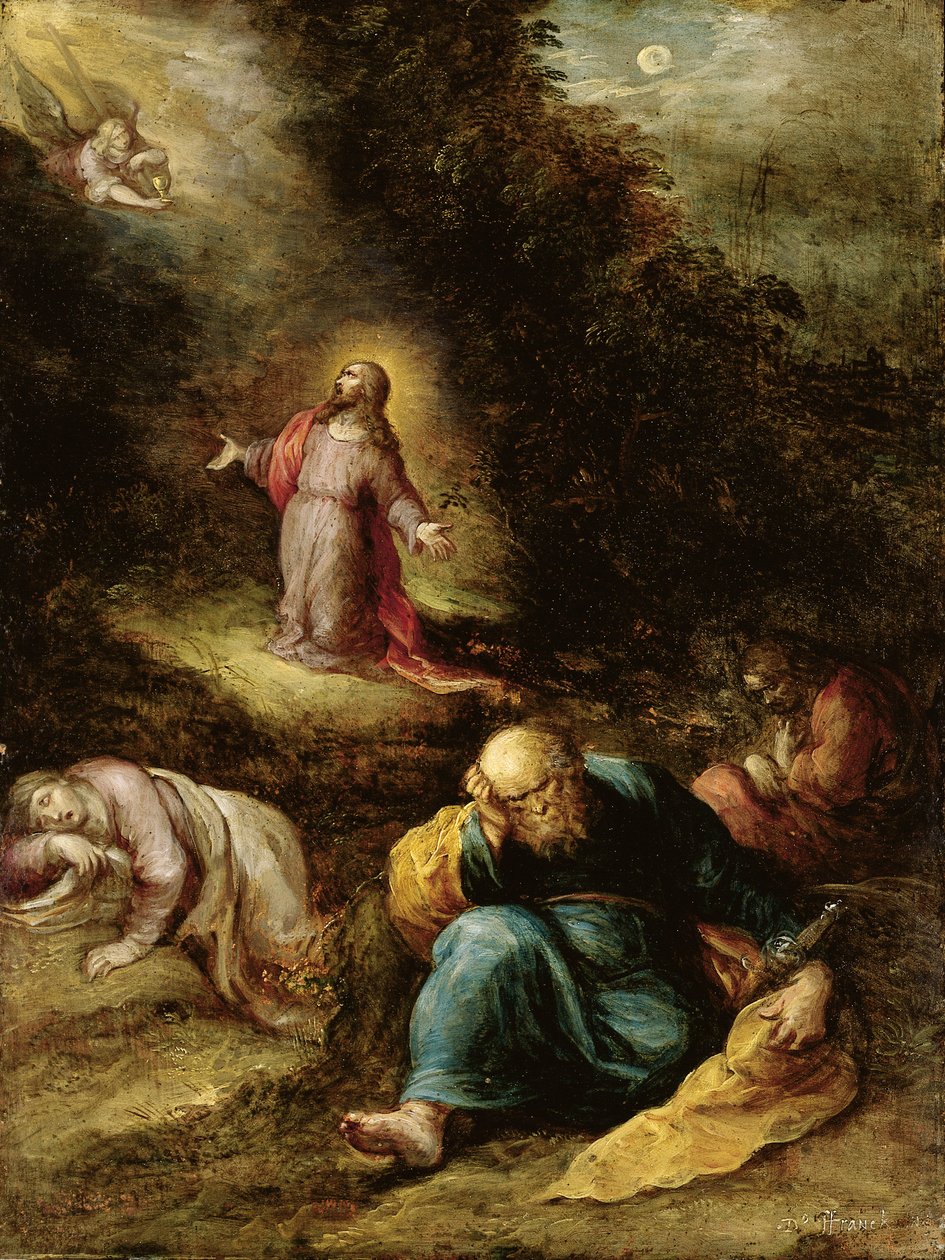 The Agony in the Garden (olie på kobber forhøjet med guld) af Frans II the Younger Francken