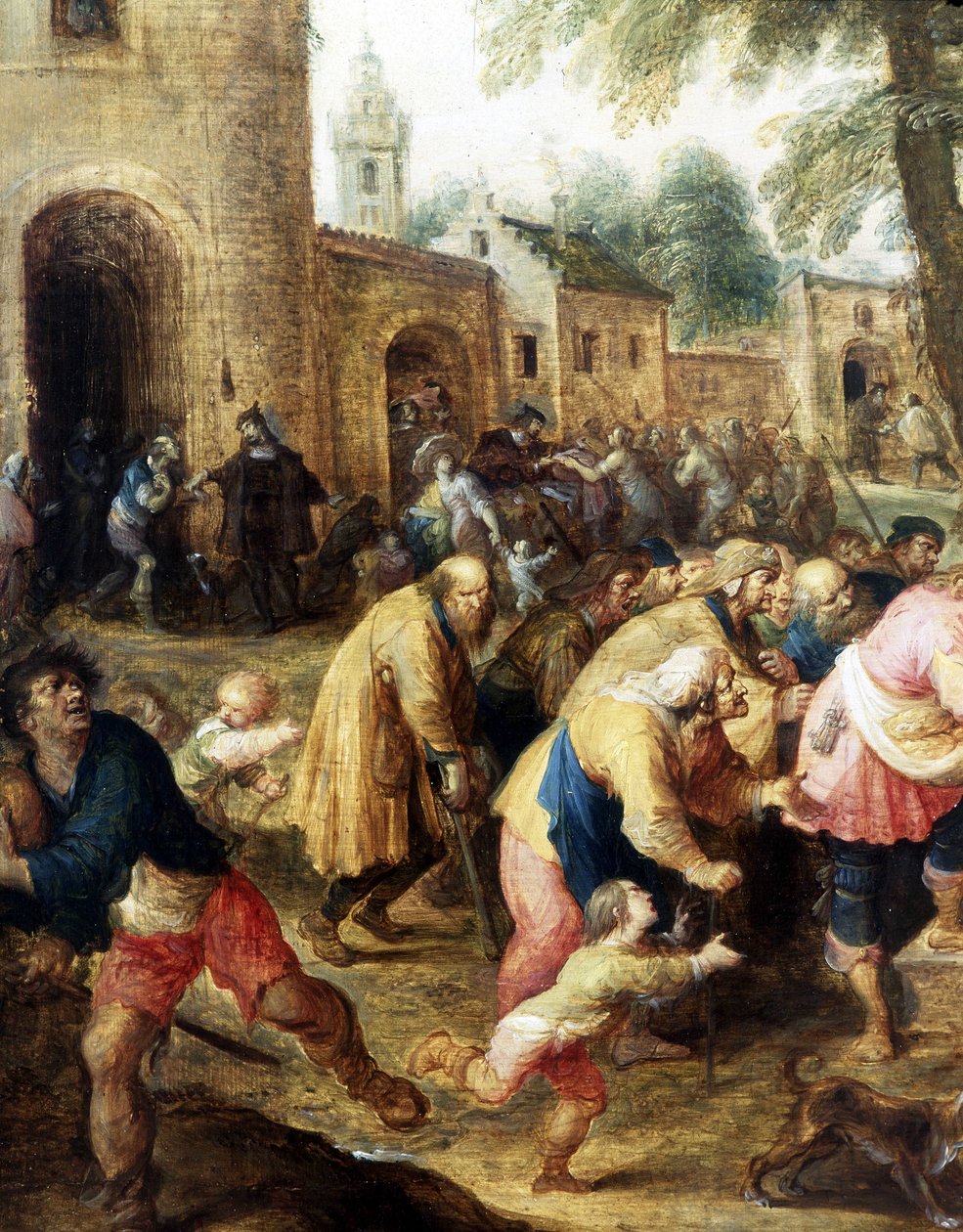 Misericordes værker (detalje). (olie på lærred) af Frans II the Younger Francken