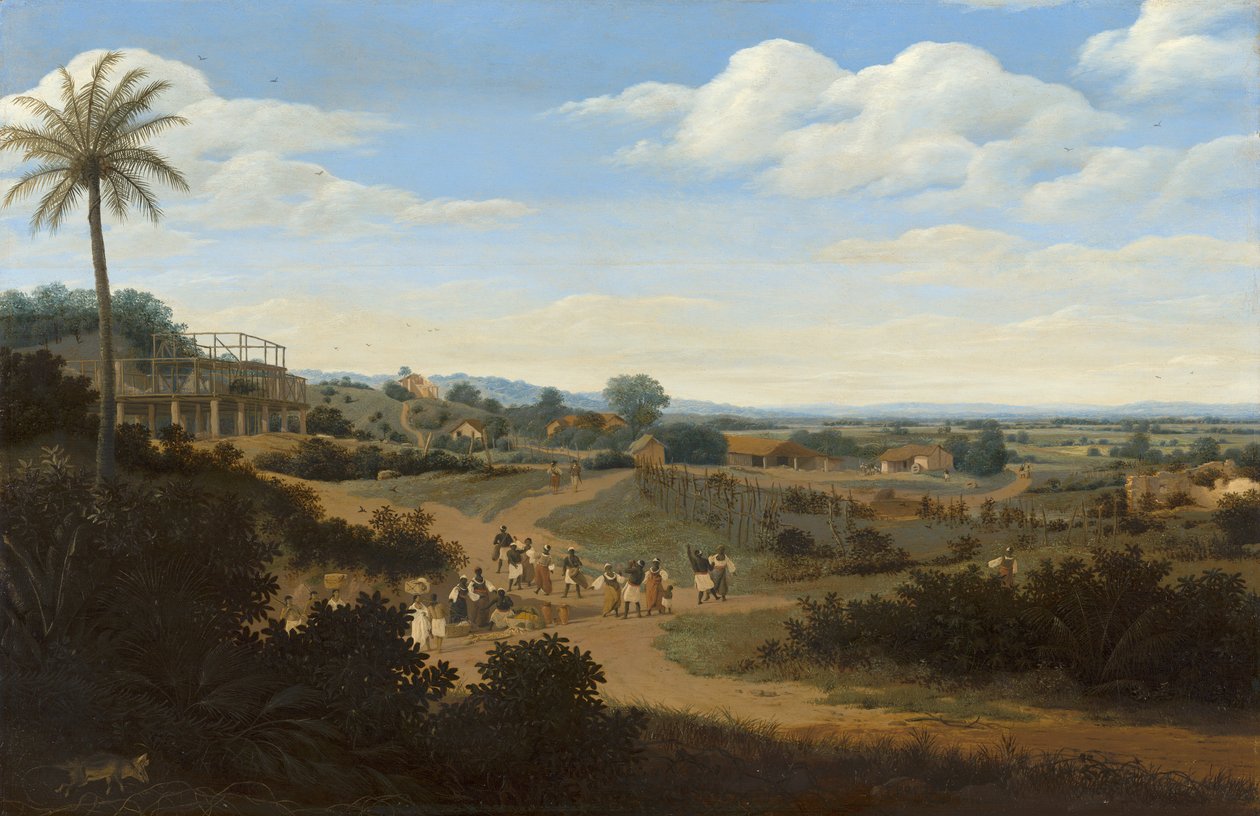 Brasiliansk landskab med et hus under opførelse, ca. 1655-60 (olie på panel) af Frans Jansz Post
