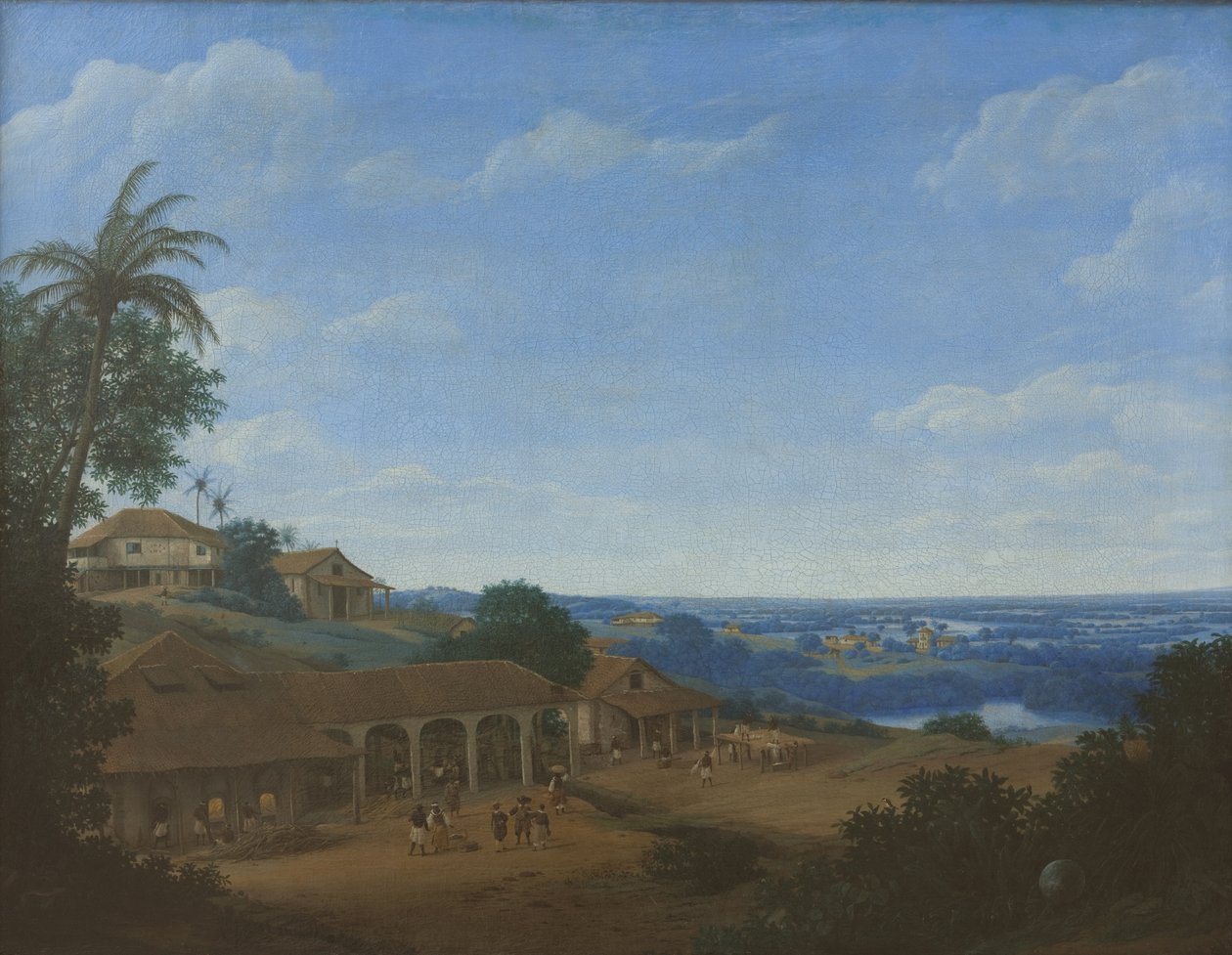 Landskab i Brasilien med sukkerplantage, 1660. af Frans Jansz. Post