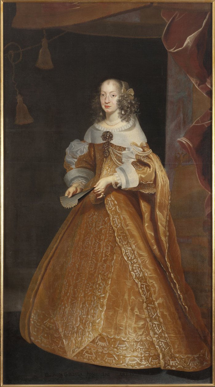 Eleonore de Nevers Mantua (eller de Gonzague Mantoue eller de Mayenne), kejserinde af det hellige imperium - Portræt af prinsesse Eleonora Gonzaga af Mantua, Nevers og Rethel (1630-1686), den hellige romerske kejserinde, af Luycx, Frans (1604-1668) . Olie  af Frans Luyckx or Leux