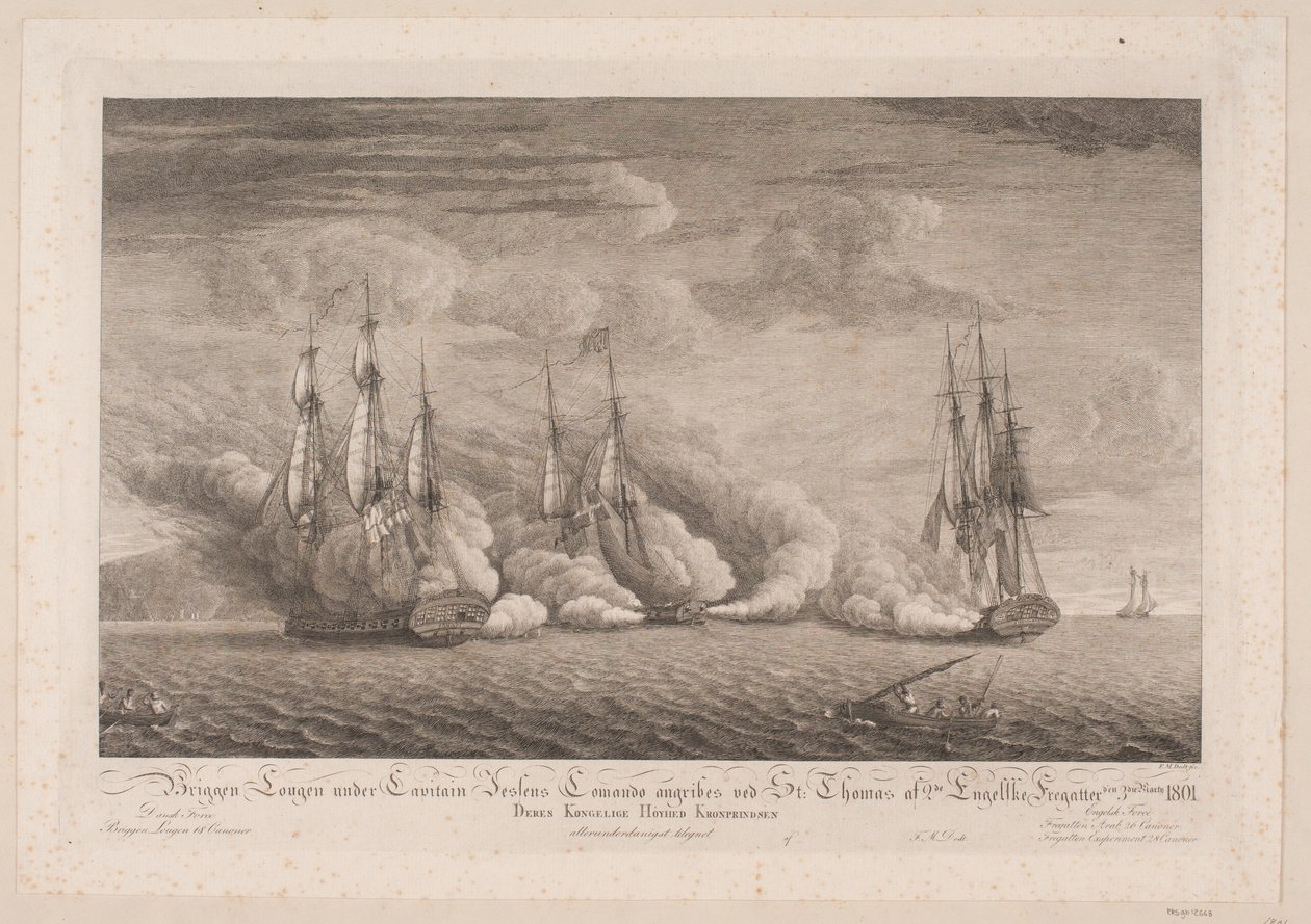 Briggen Lougen angribes ved St. Thomas, 3. marts 1801 af Frans Martin Dodt