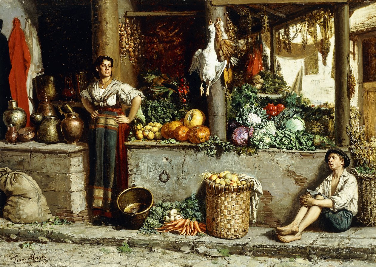 Et Grøntsagsmarked; Et grøntsagsmarked, 1874 af Frans Meerts