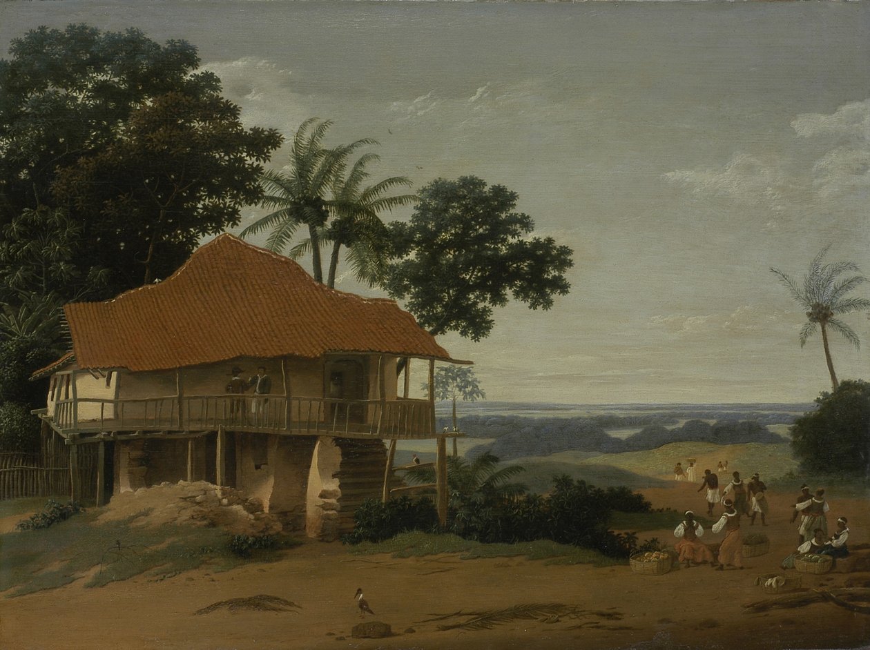 Brasiliansk landskab med et arbejderhus, ca. 1655 (olie på træ) af Frans Post