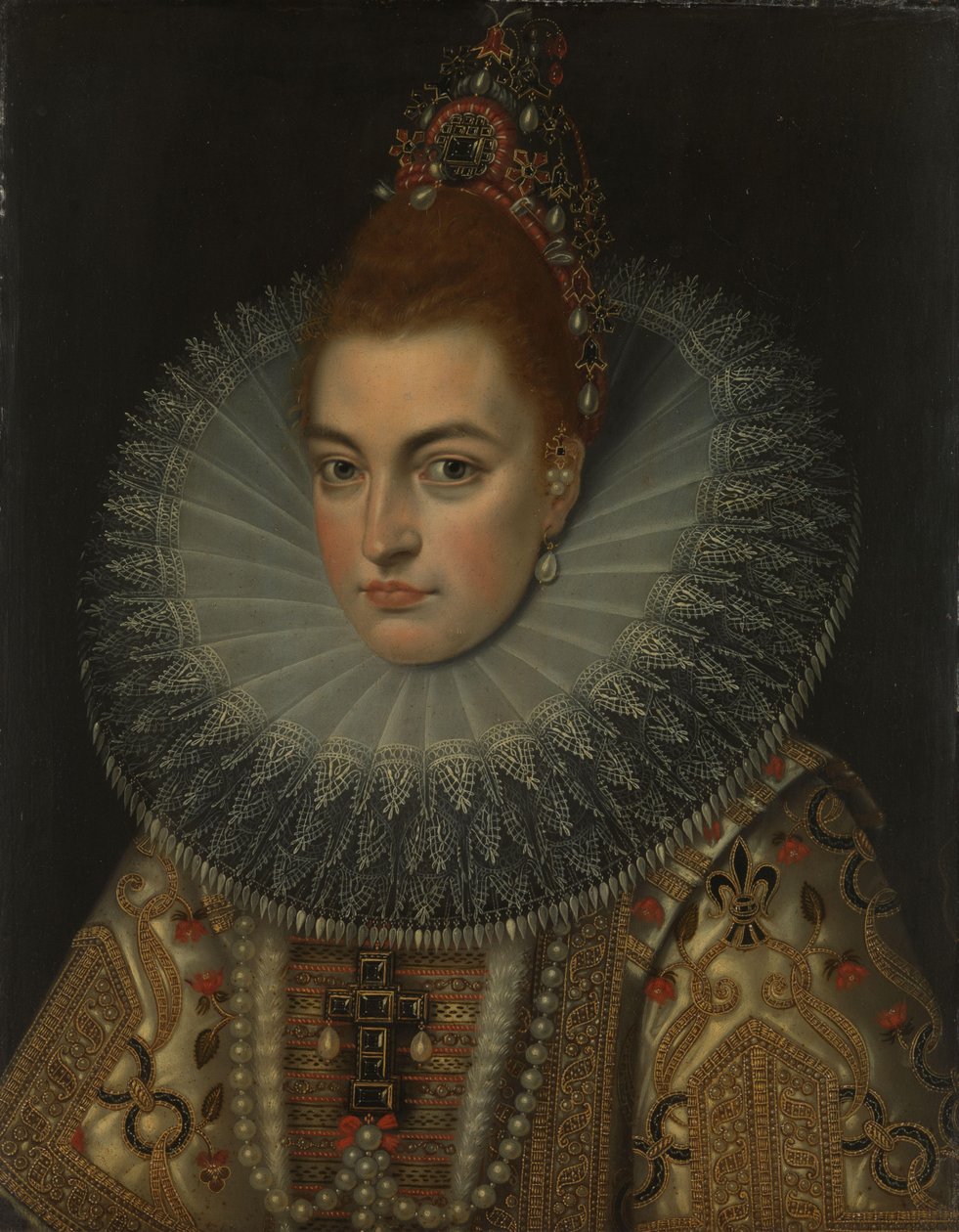Portræt af ærkehertuginde Isabella Clara Eugenia (1566-1633), Infanta af Spanien af Frans Pourbus (II) (workshop of)