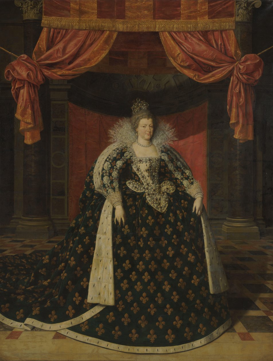 Portræt af Marie de Médicis (1575-1642), dronning af Frankrig, i statskåbe af Frans Pourbus (II) (workshop of)