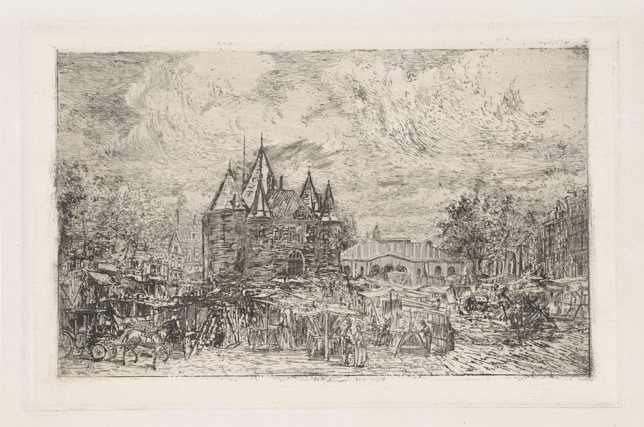 Udsigt over Nieuwmarkt, Amsterdam af Frans Schikkinger