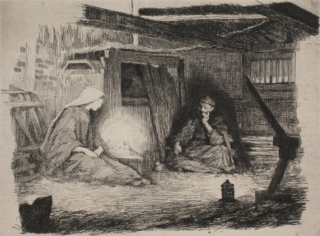 Maria, Kristusbarnet og Josef julemorgen af Frans Schwartz