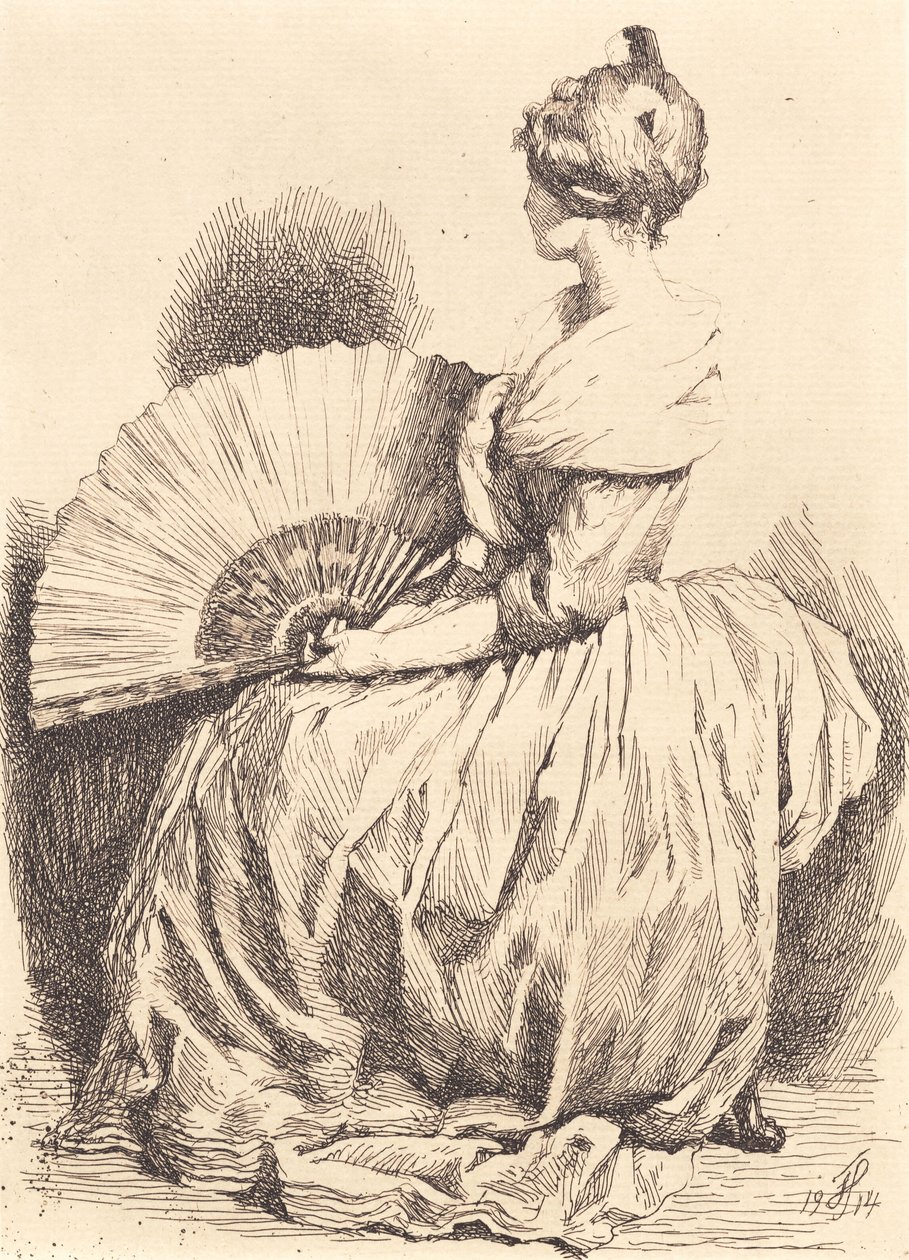 Siddende dame med vifte af Frans Schwartz