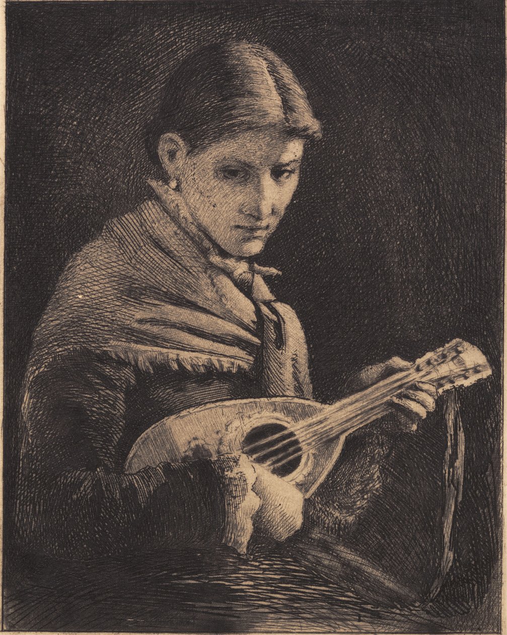 Ung pige med mandolin af Frans Schwartz