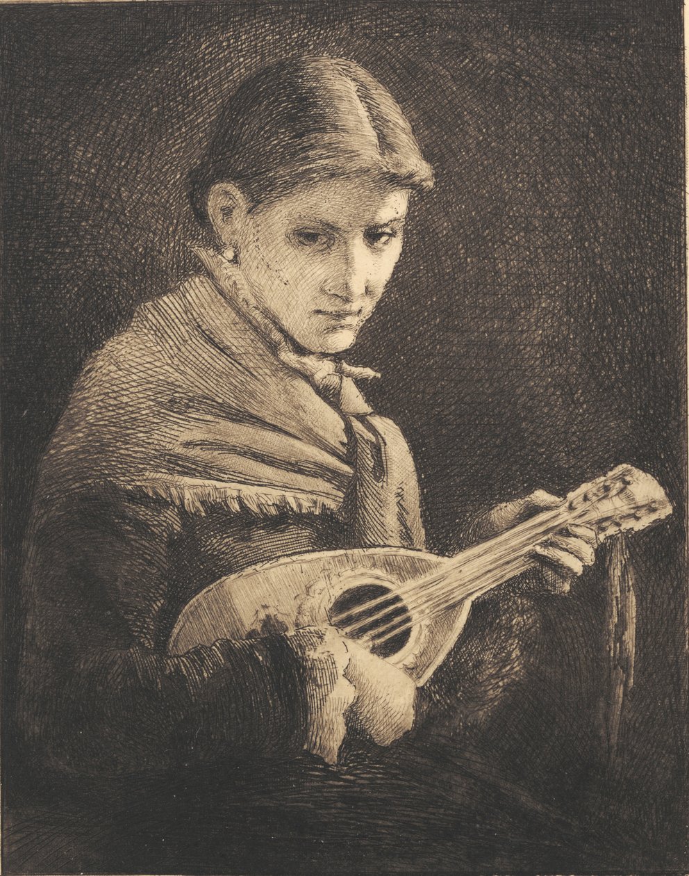 Ung pige med mandolin af Frans Schwartz