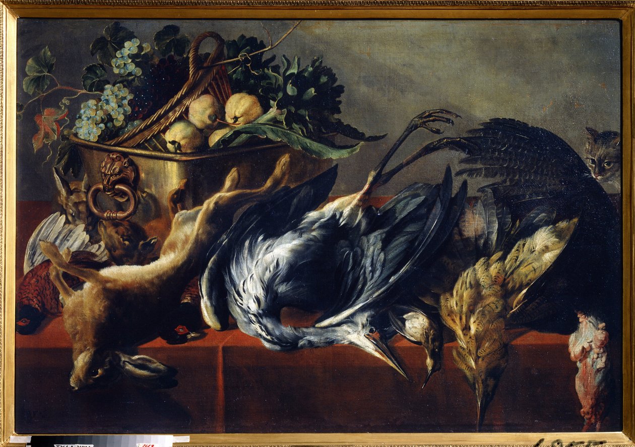 Stilleben med ibenholt kiste. Maleri af Frans Snyders (1579-1657). Olie på lærred, 98 x 160 cm. Flamsk skole, barokkunst. Statens kunstmuseum, Tula (eller Tolan). af Frans Snyders