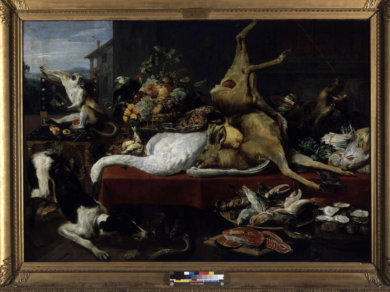 Stilleben af vildt, fisk, frugt og grøntsager (olie på lærred) af Frans Snyders