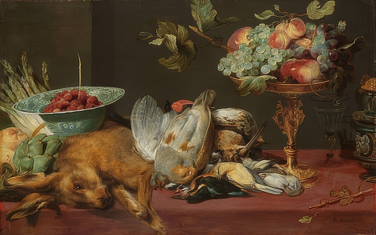 Stilleben med småvildt og frugter af Frans Snyders or Snijders