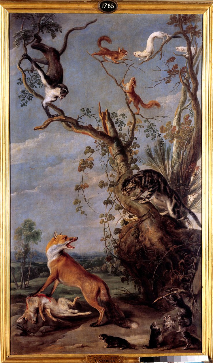 Katten og ræven Illustration af fablen af Jean de la Fontaine. Maleri af Frans Snyders (1579-1657) (ec.flam.) 1600-tallets Madrid, Prado-museet. af Frans Snyders