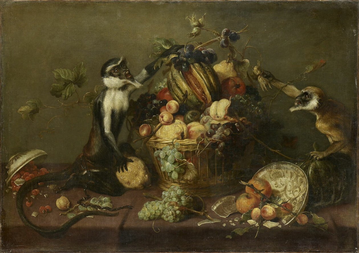 To aber plyndrer en frugtkurv af Frans Snyders