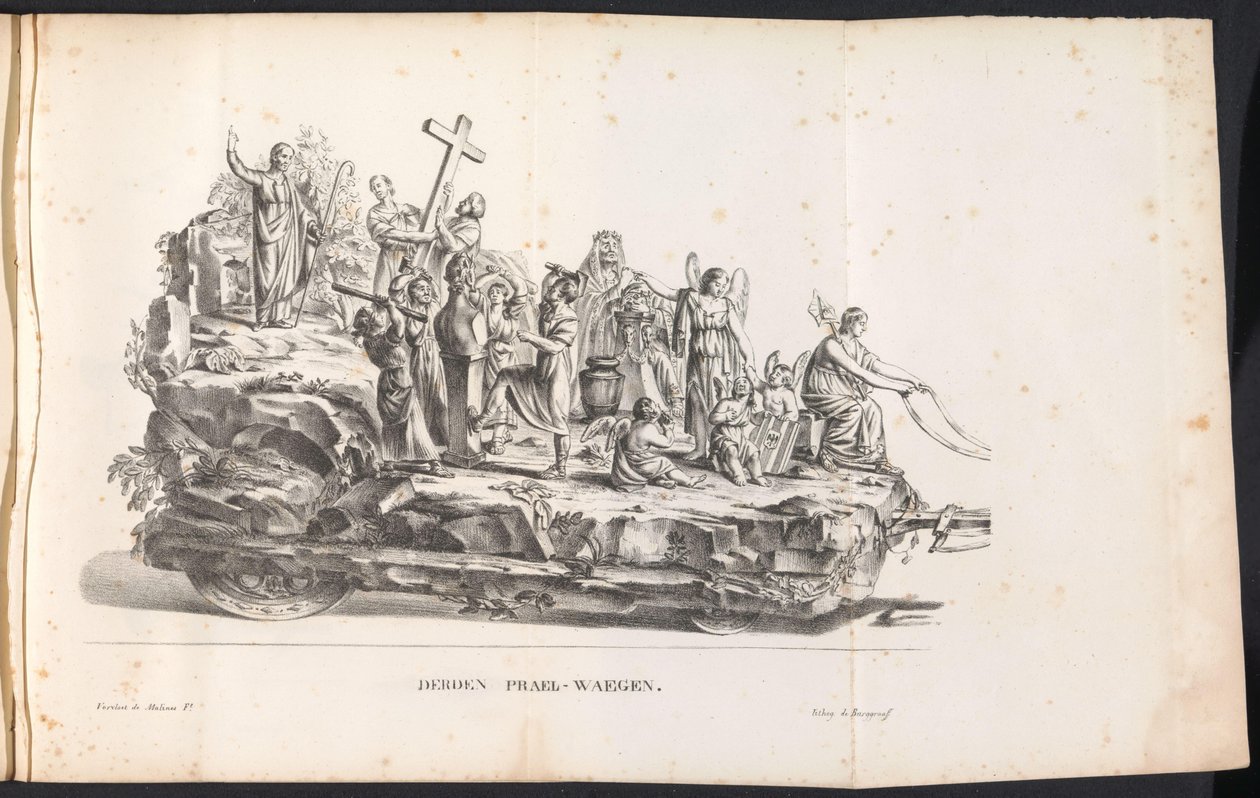 Tredje flåd i processionen til Saint Rombout, 1825 Tredje Prael-waegen (titel på objekt) af Frans Vervloet