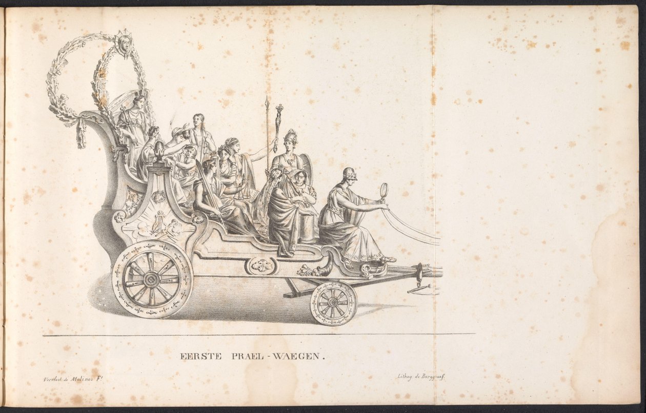 Første flåd i processionen til Saint Rumbold, 1825 First Prael-waegen (titel på objekt) af Frans Vervloet