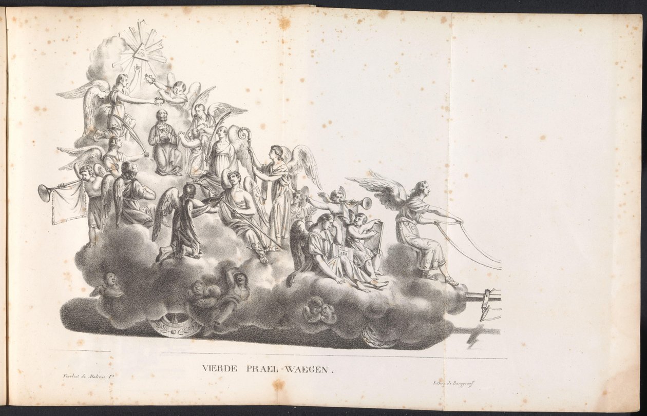 Fjerde flåd i processionen til Saint Rombout, 1825 Fjerde Prael-waegen (titel på objekt) af Frans Vervloet