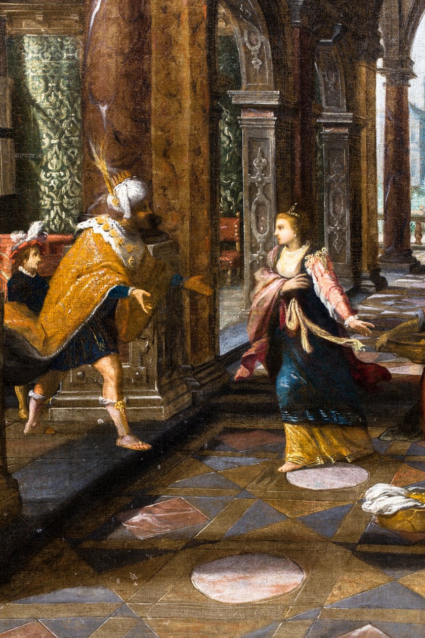 Salomo byder dronningen af Saba velkommen til sit palads af Frans & Vries Paul V. de (1567 1630) Francken