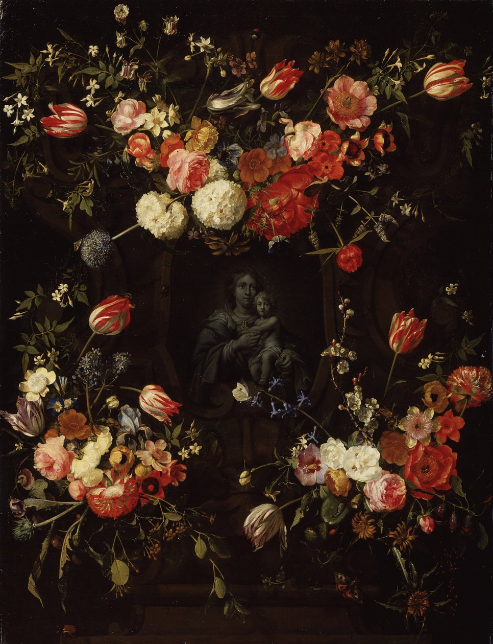 Madonna omgivet af blomster, 1662 af Frans Ykens