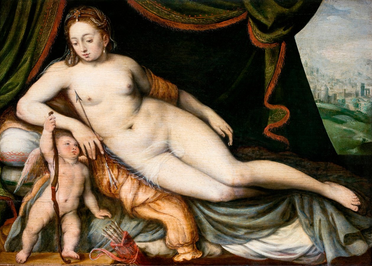 ""Venus et Cupidon"" (Venus and Cupid) Peinture de Frans I de Vrient ou de Vriendt , dit Frans Floris l