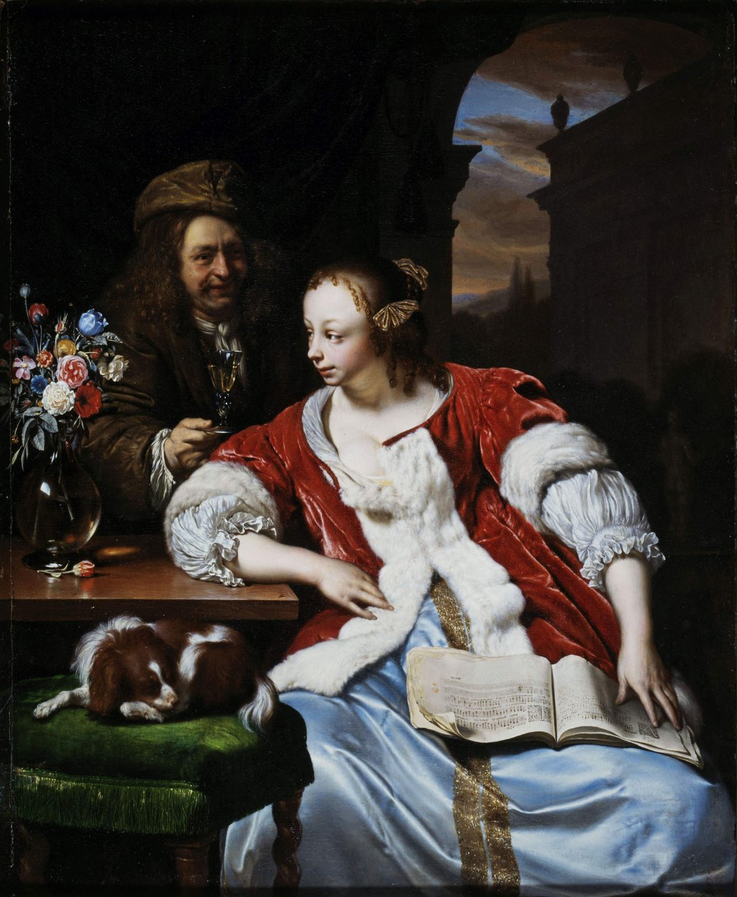 Den afbrudte sang: portræt af kunstneren og hans kone, 1671. af Frans van Mieris the Elder