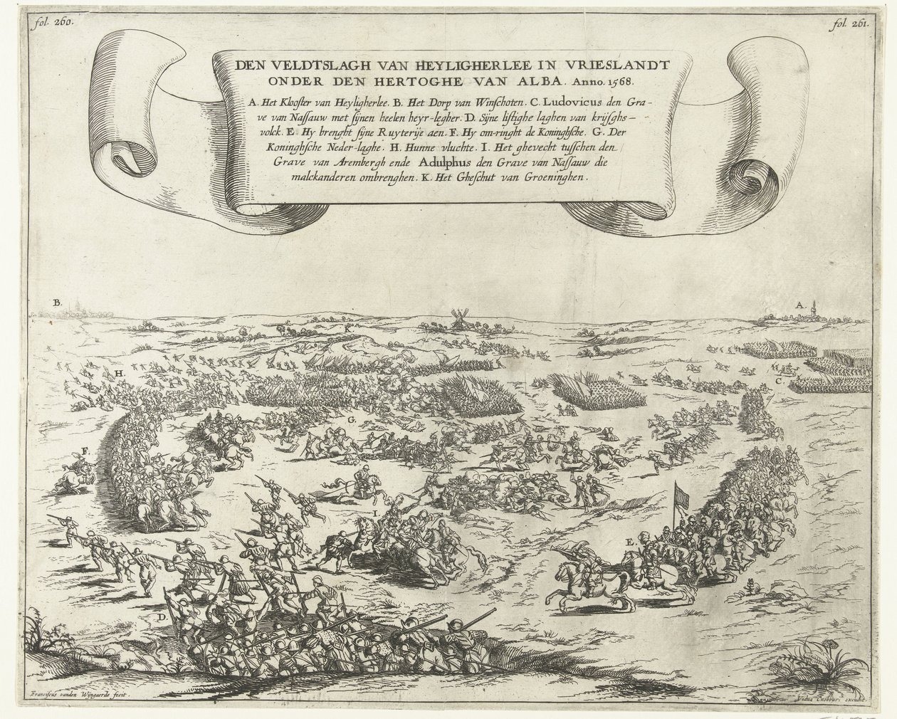 Slaget ved Heiligerlee, 1568 Slaget ved Heyligherlee i Vrieslandt under hertugen af ​​Alba. Anno 1568 (titel på objekt) af Frans van den Wijngaerde