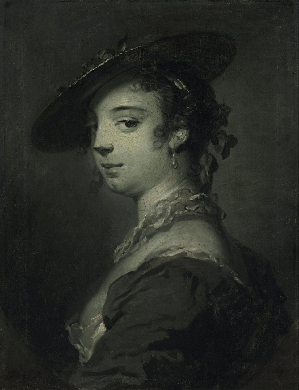 Portræt af en ung dame i brysthøjde (olie på lærred) af Frans van der Mijn